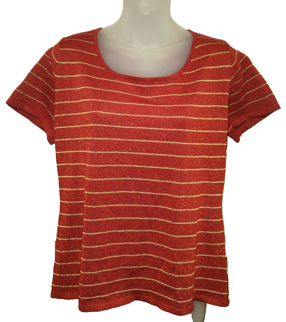Covington Women’s Red Knit Striped Metallic Thread Top Size L(14‑16) BG27